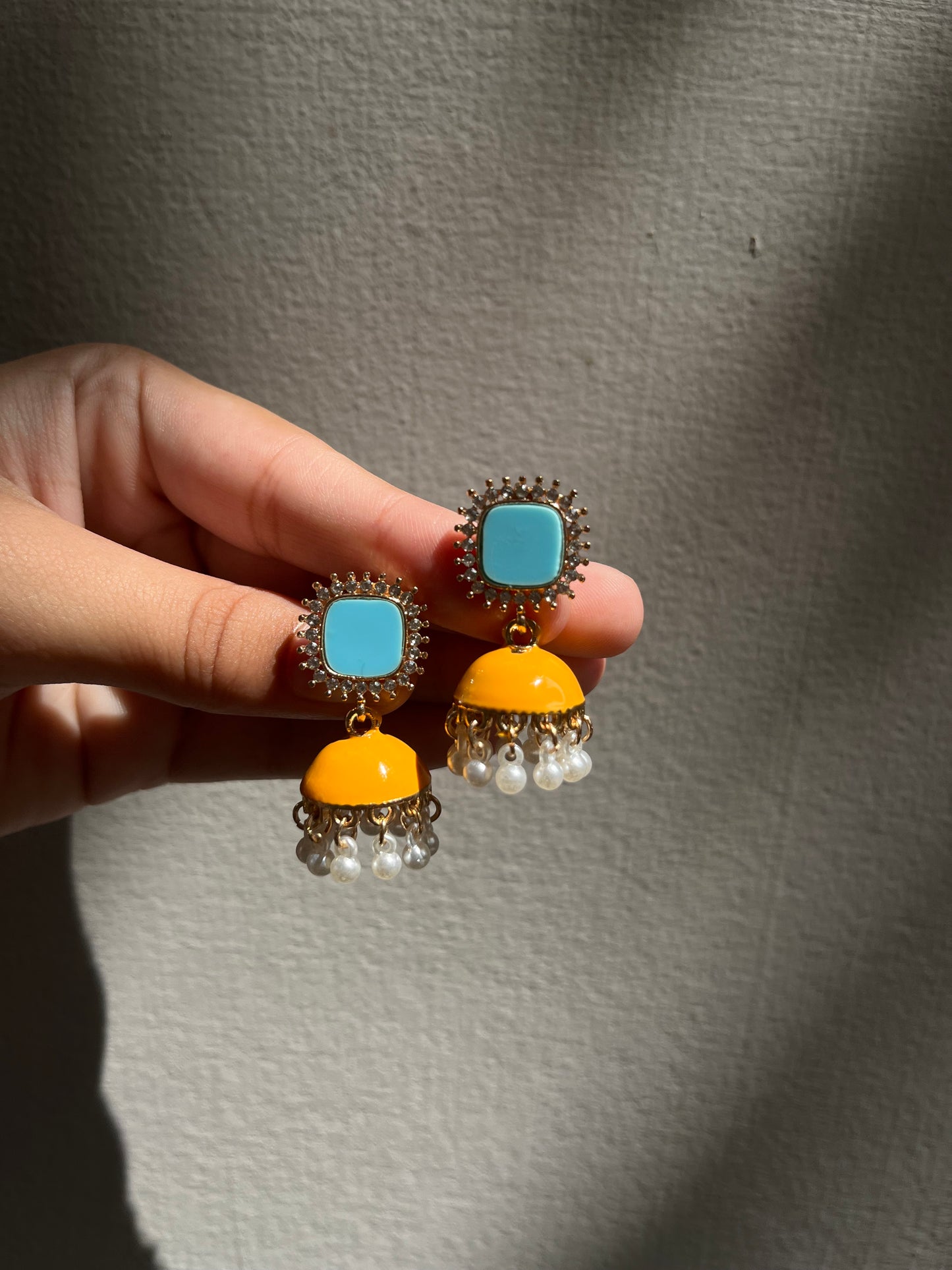 Yellow turquoise jhumki