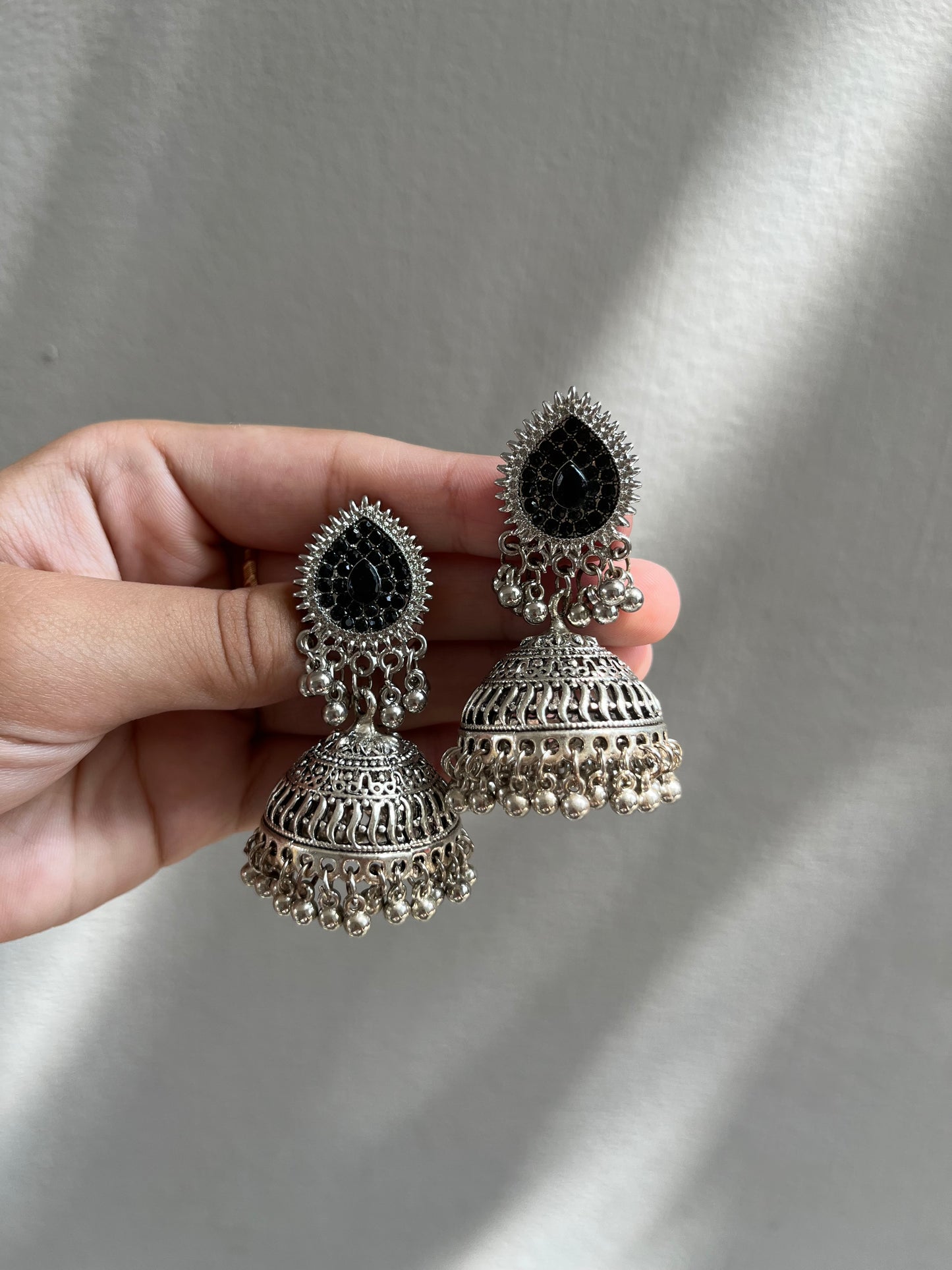 Black silver jhumkay