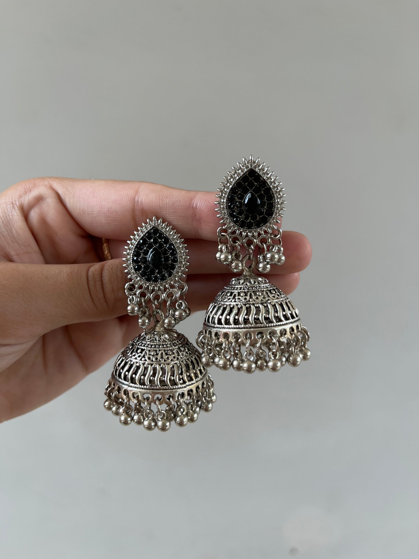 Black silver jhumkay