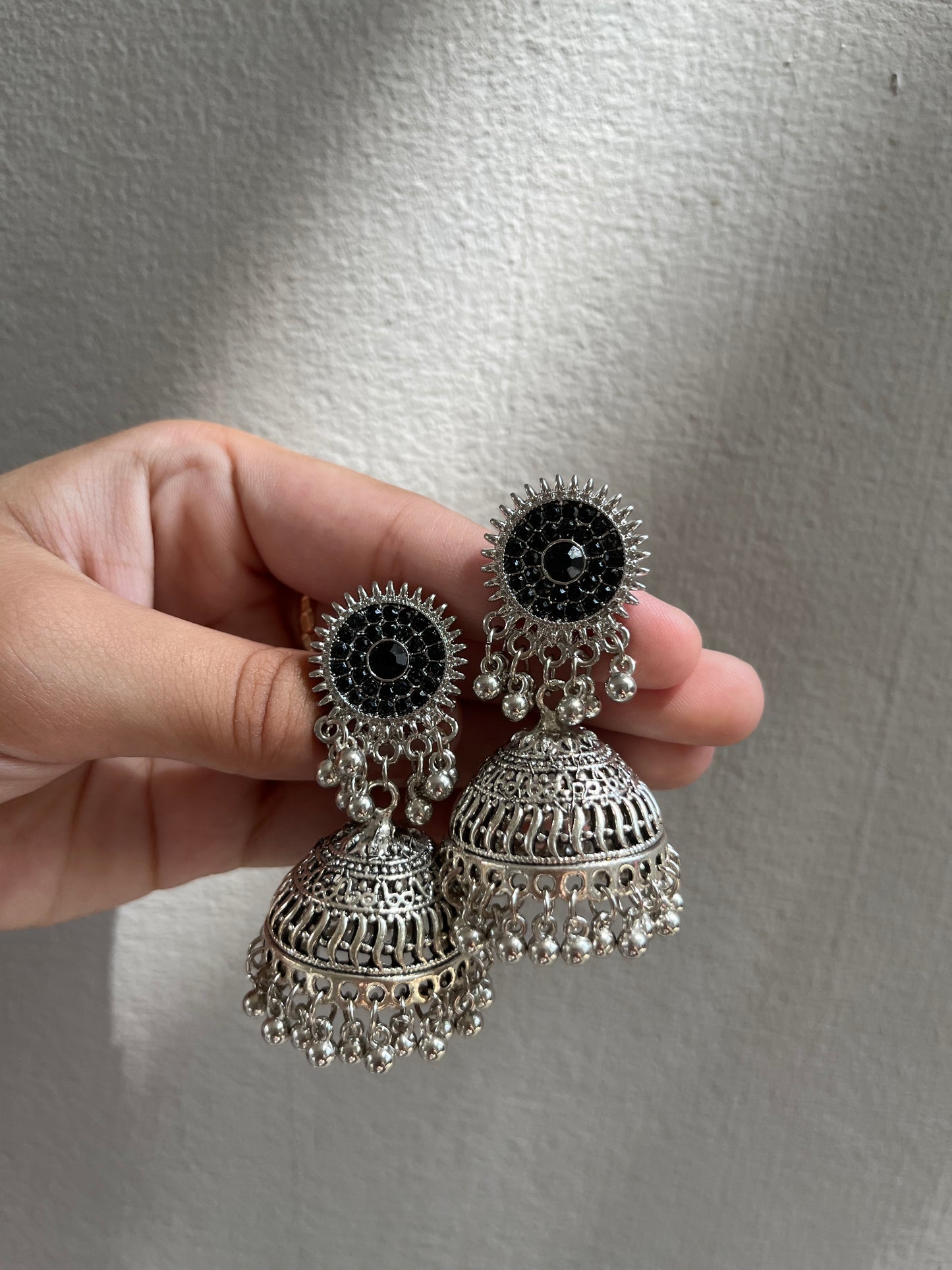 Black silver jhumkay