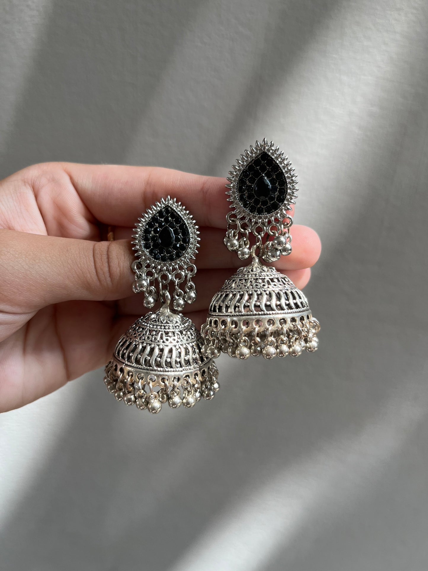 Black silver jhumkay