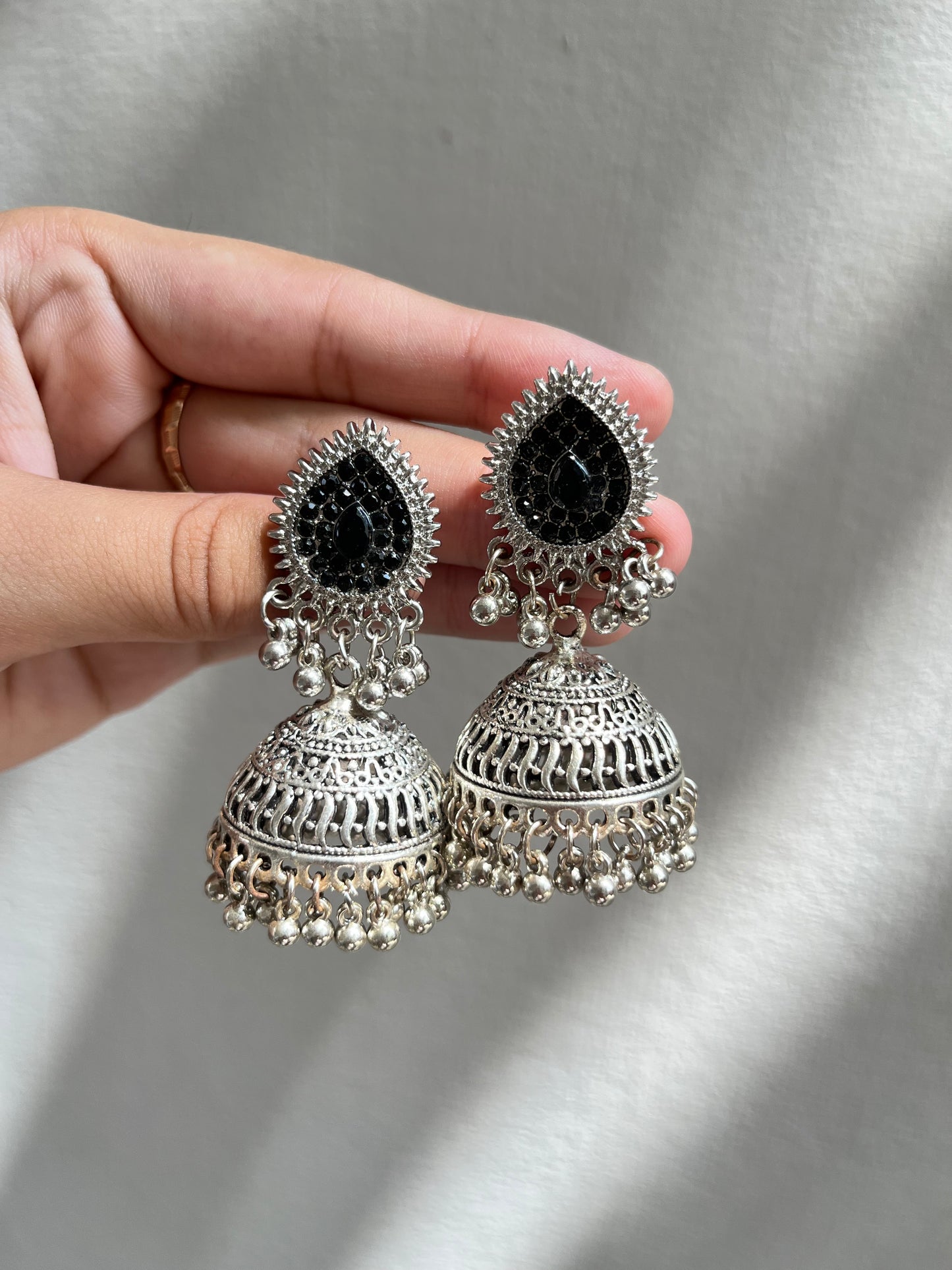Black silver jhumkay