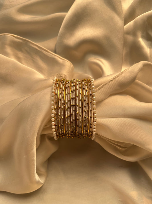 2*6 White silk wrapped bangle set