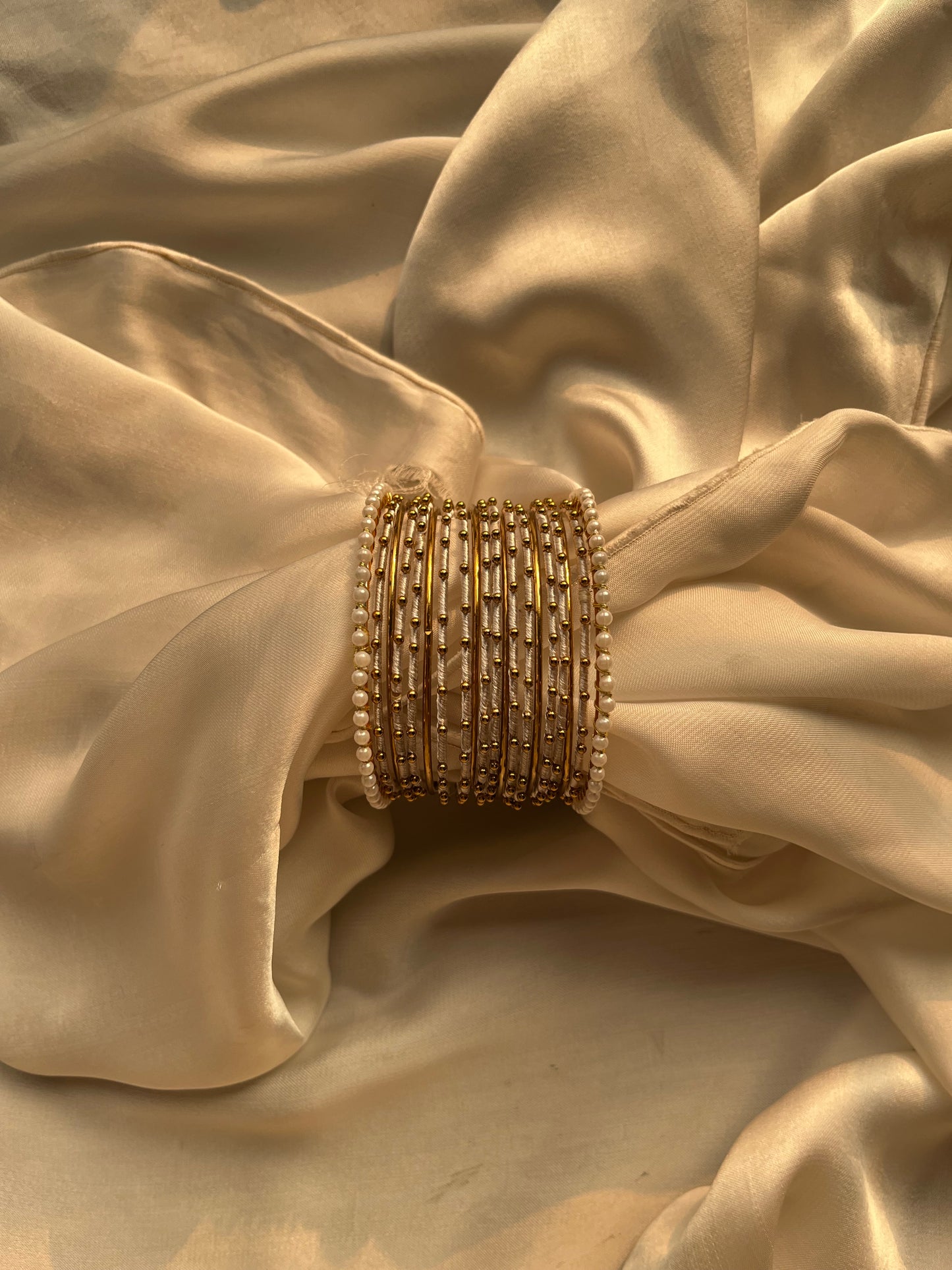 2*6 White silk wrapped bangle set