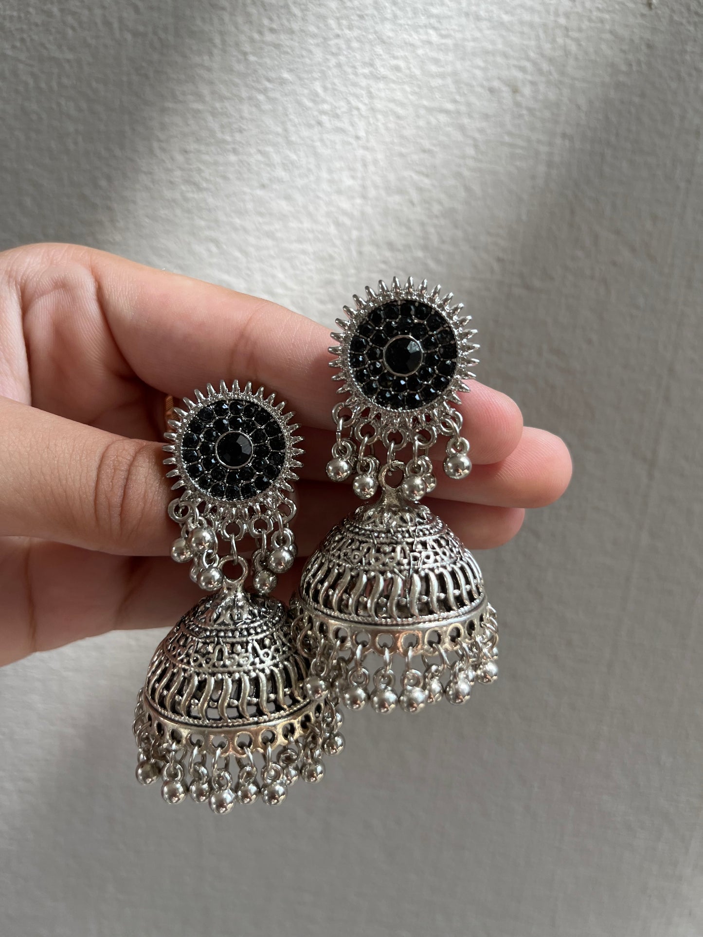 Black silver jhumkay