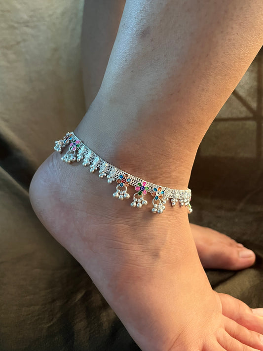 Coloured flower anklet (single piece)