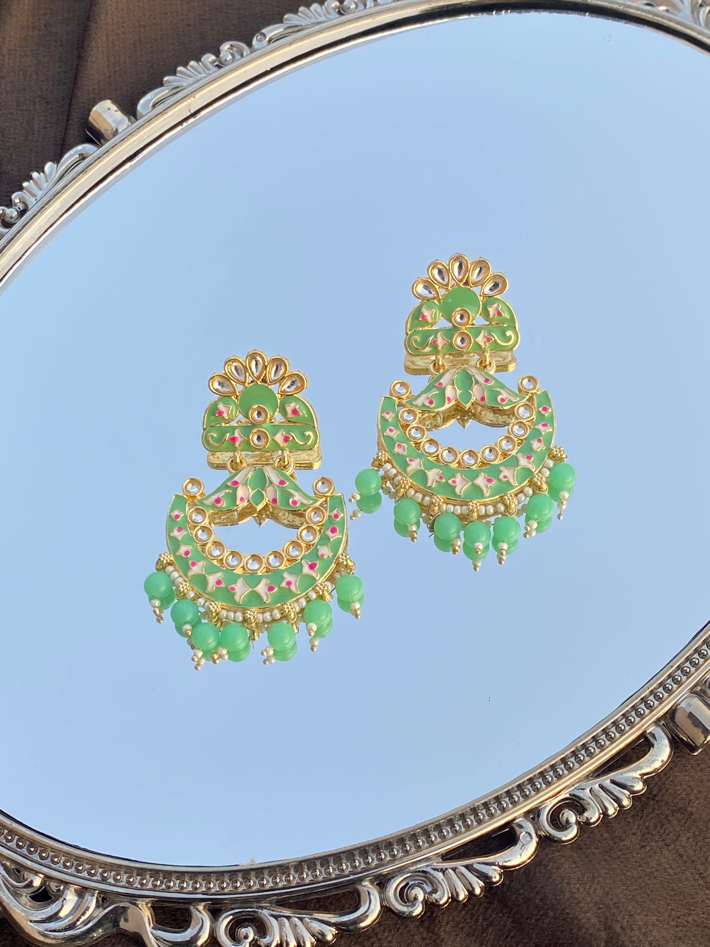 Mint Green Indian Earrings