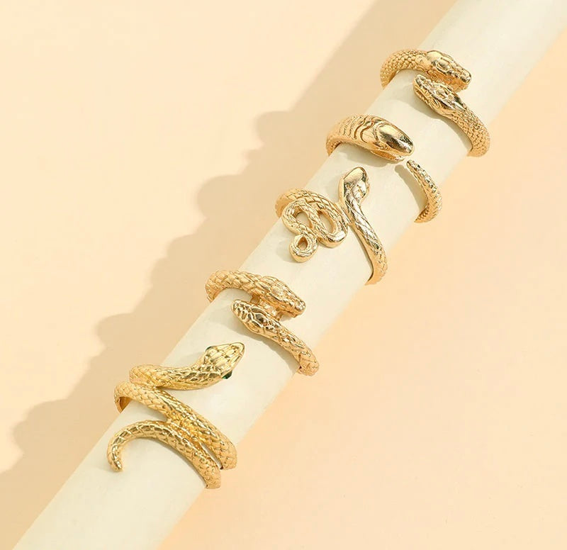 5 Golden Snake Rings