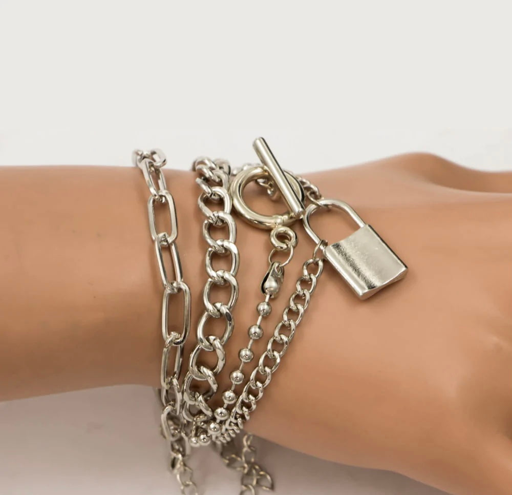 Silver 4 pcs Bracelet set