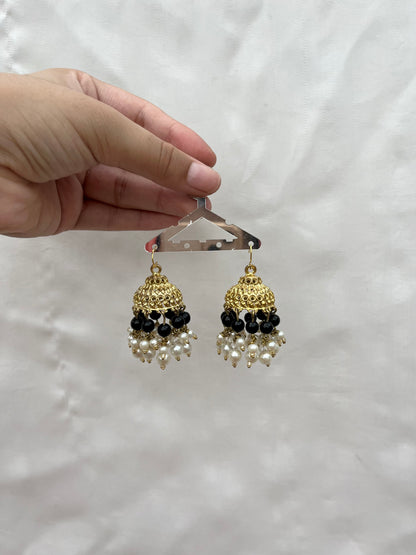 Black pearled golden jhumkay