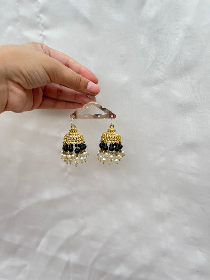 Black pearled golden jhumkay