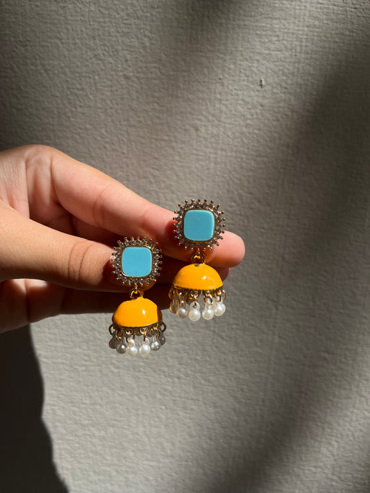 Yellow turquoise jhumki
