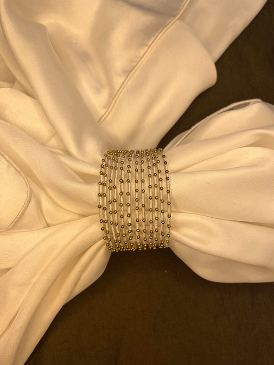 White silk wrapped bangle set