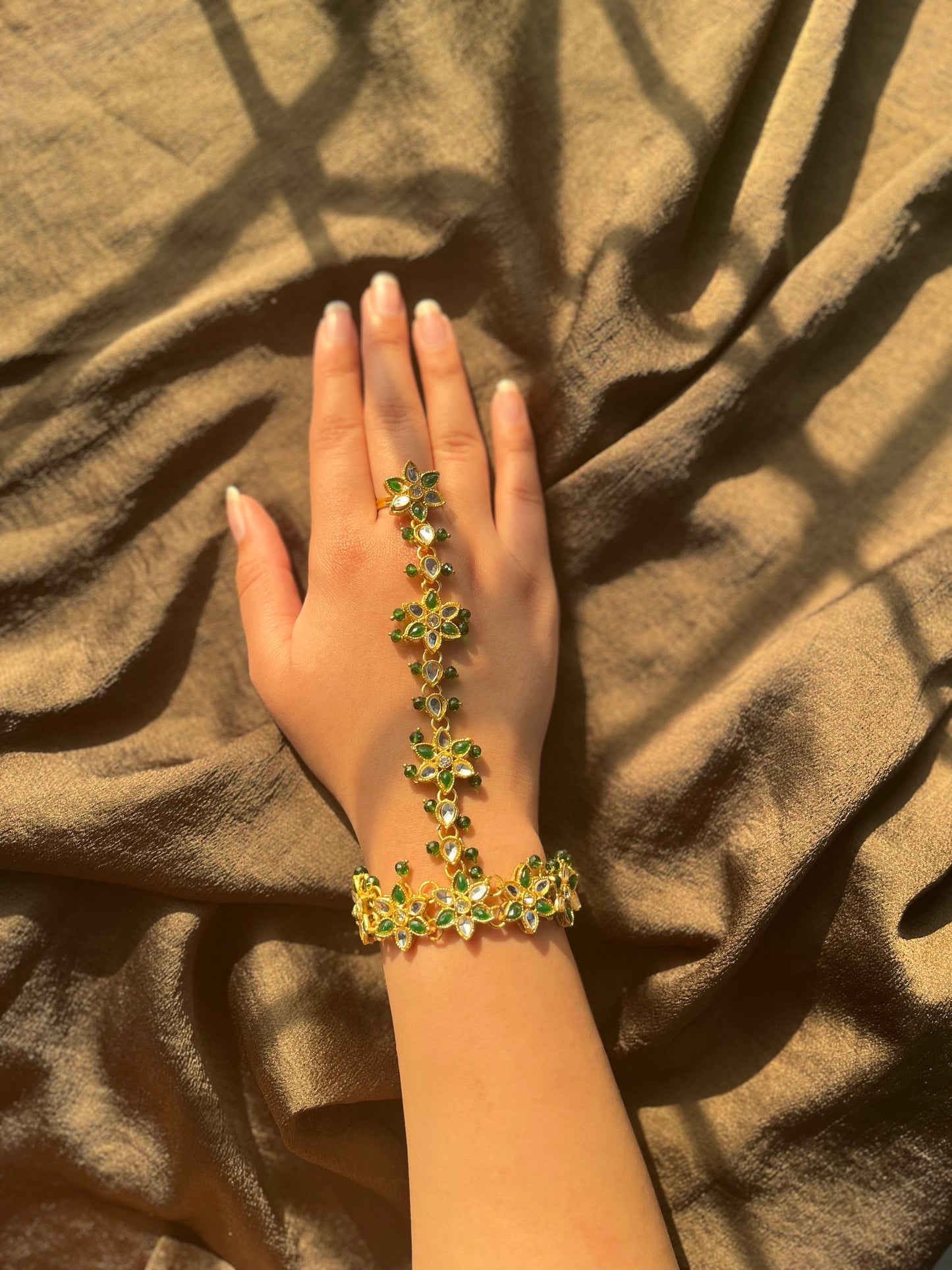 Golden and green hand harness (single piece)