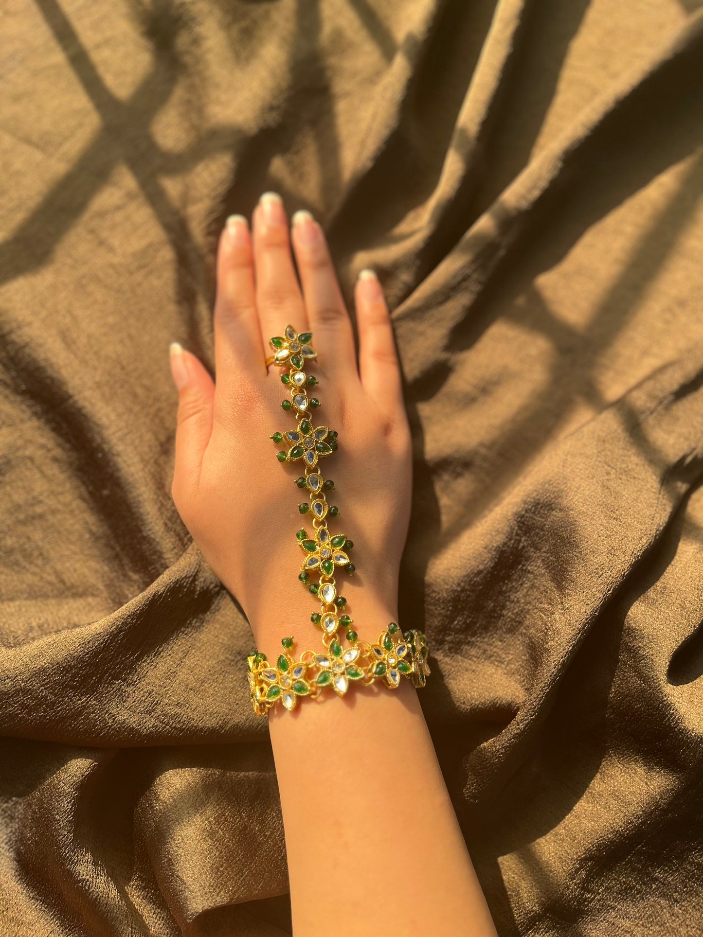 Golden and green hand harness (single piece)