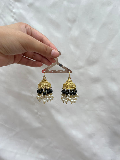 Black pearled golden jhumkay