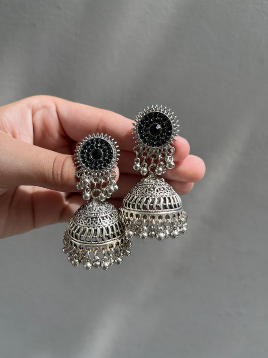 Black silver jhumkay