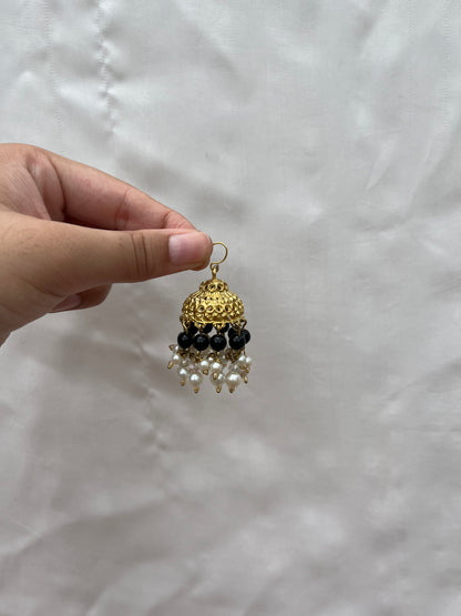 Black pearled golden jhumkay