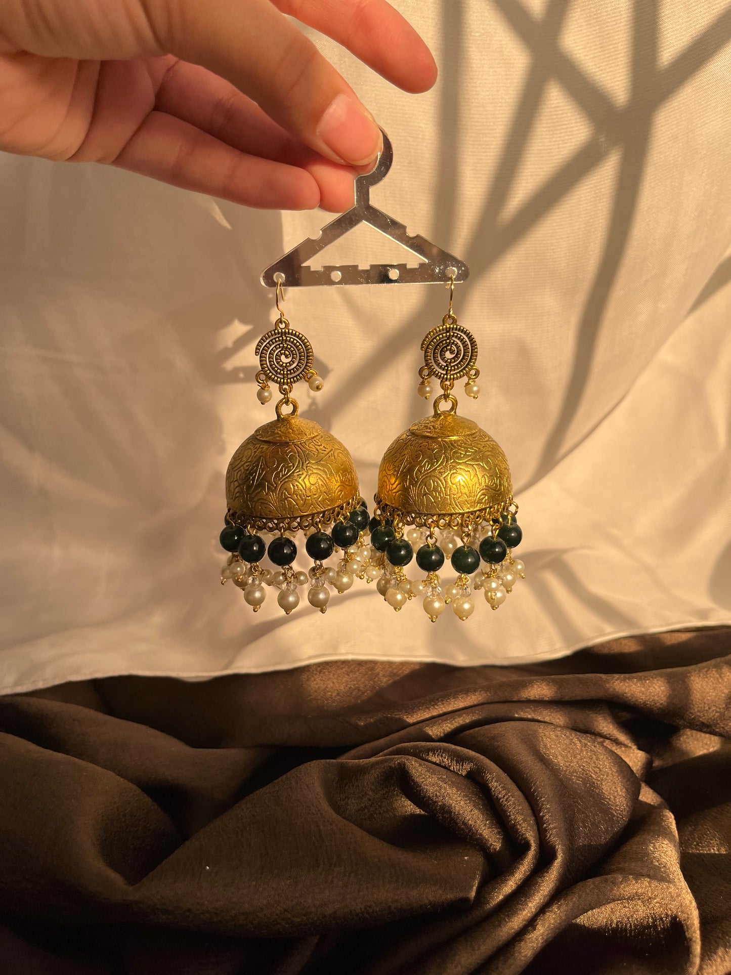 Emerald Green Pearled Jhumkay