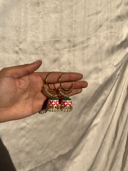 Pink-green jhumki bali