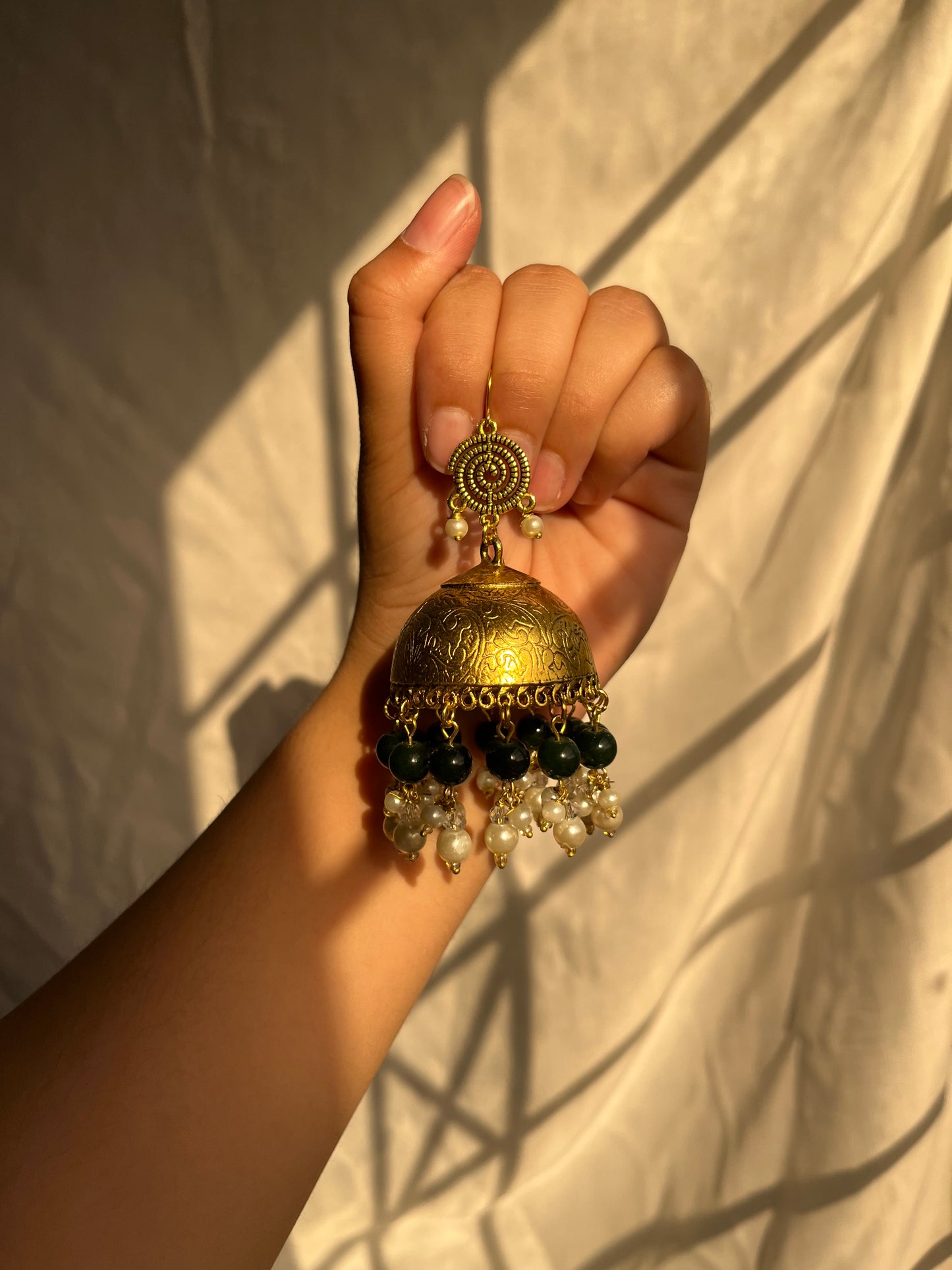 Emerald Green Pearled Jhumkay