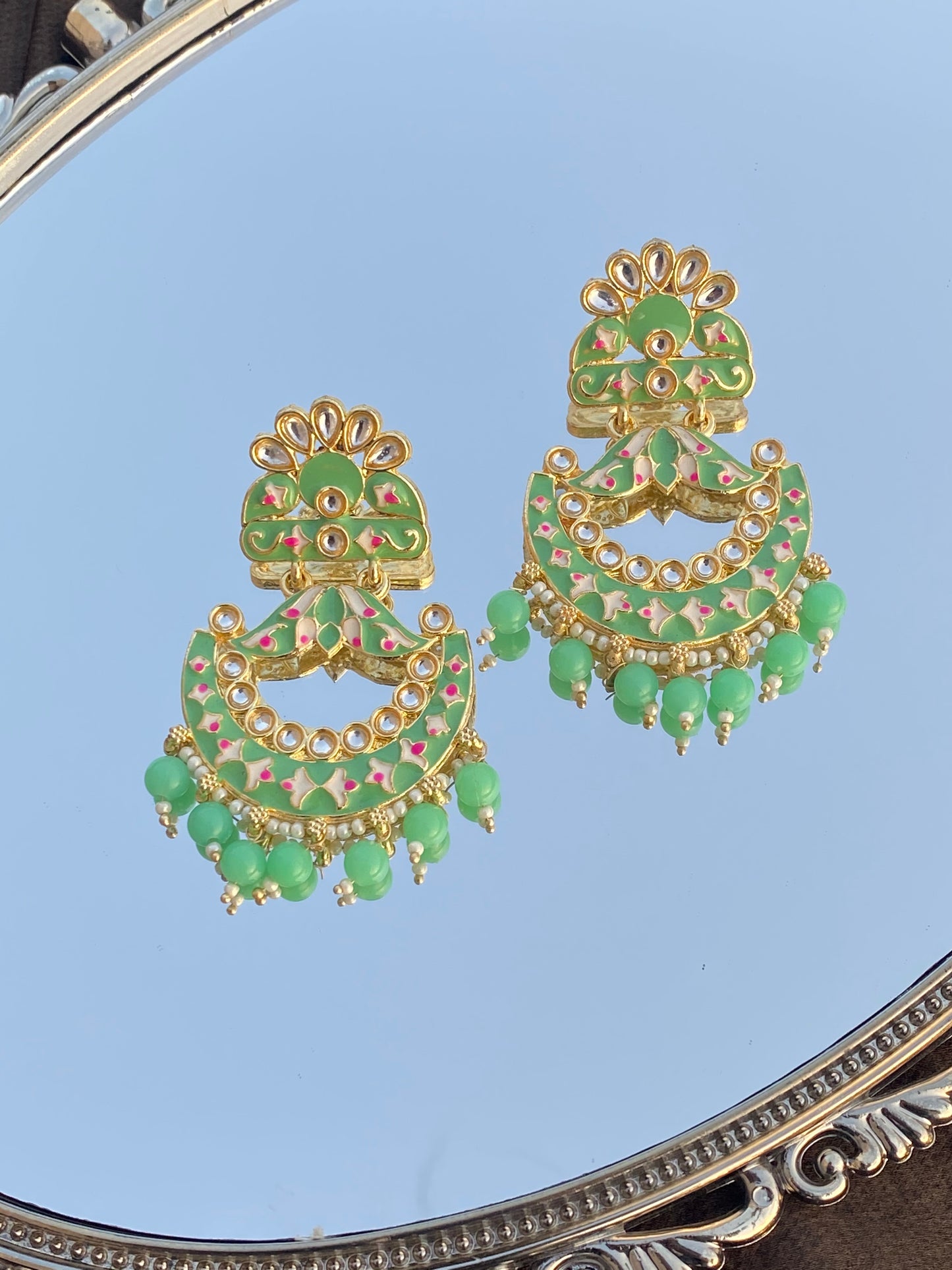 Mint Green Indian Earrings
