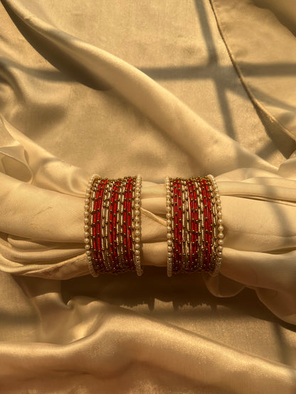 2*6 White-Red bangle set- Pair