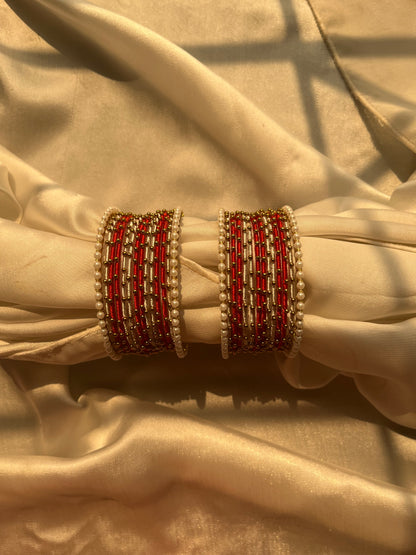 2*6 White-Red bangle set- Pair