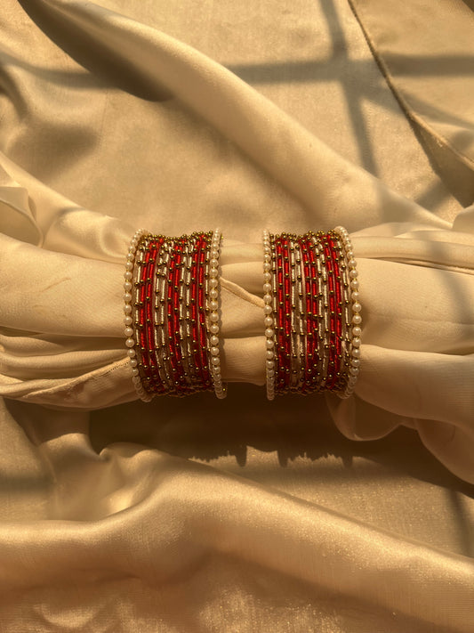 2*6 White-Red bangle set- Pair