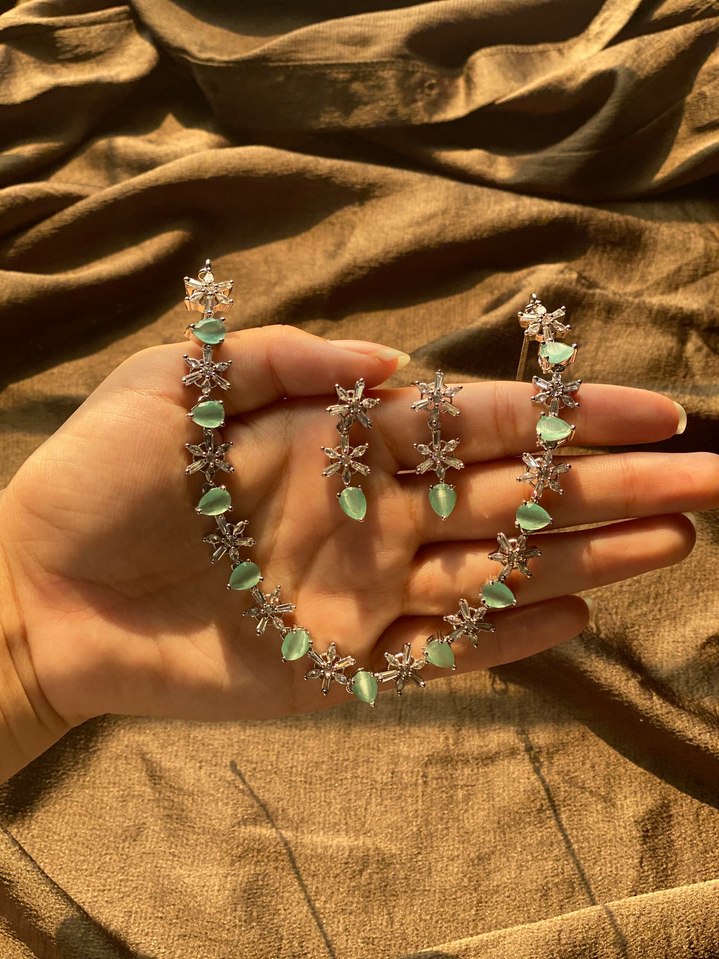 Mint Green Rhodium Plated Set