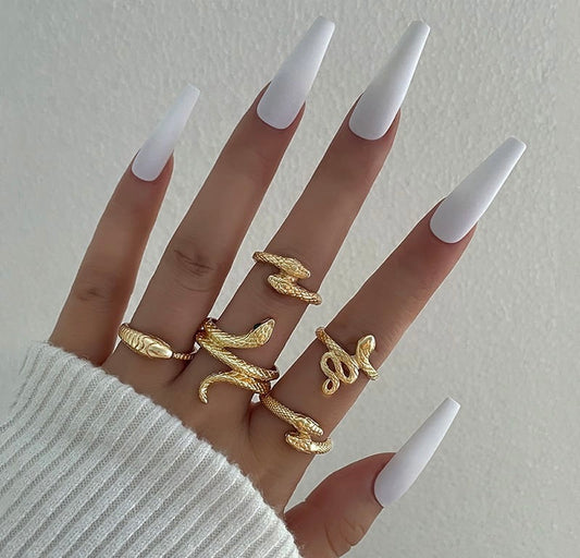 5 Golden Snake Rings