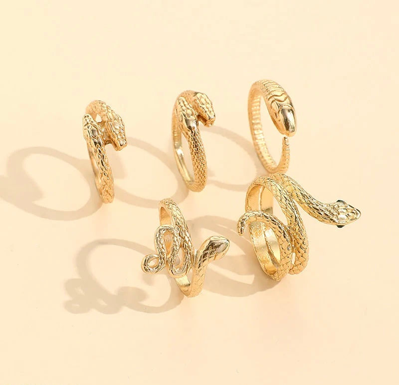 5 Golden Snake Rings